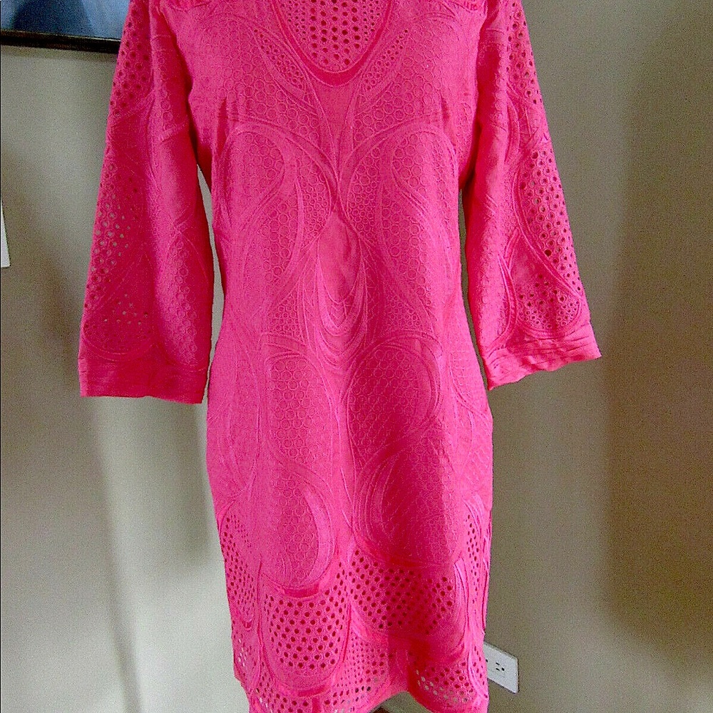 Elie Tahari Pink Embroidered Eyelet Sheath Dress
